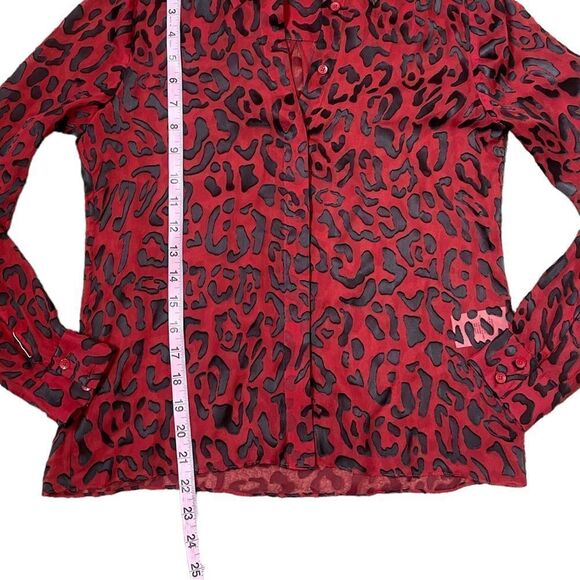 Alice + Olivia Red Willa Placket Leopard Burnout Blouse - Picture 13 of 15
